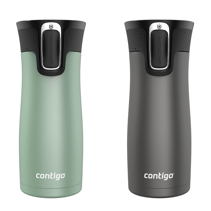 Contigo West Loop Stainless Steel Vacuum-Insulated Travel Mug with Spill-Proof Lid, Keeps Drinks Hot up to 5 Hours and Cold up to 12 Hours, 16oz 2-Pack, Agave Metallic & Sake Metallic