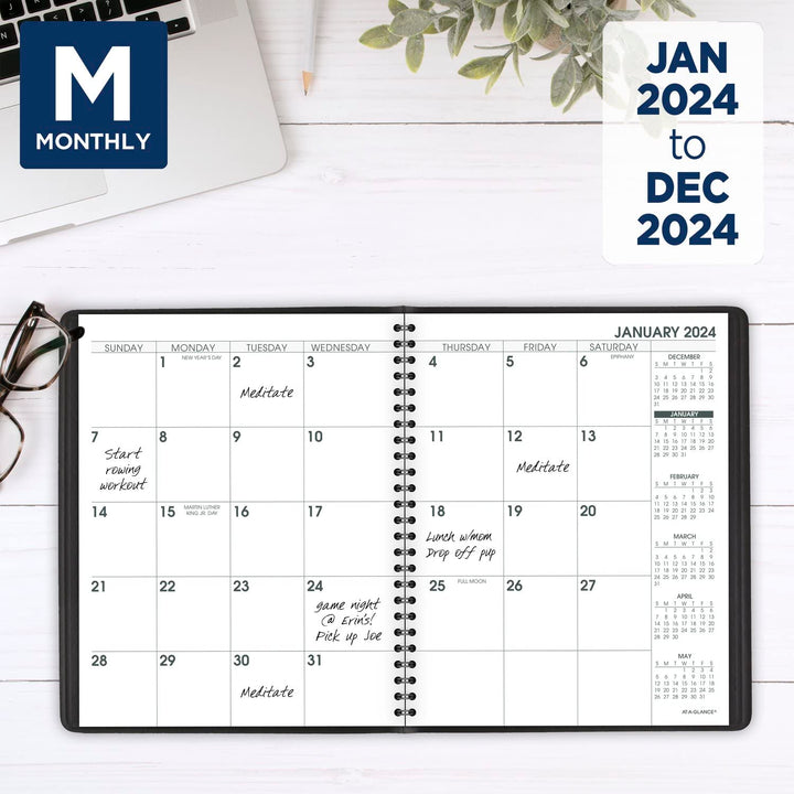 AT-A-GLANCE 2024 Monthly Planner, 7" x 8-3/4", Medium, Large Print, Black (70LP090524) 2024 Old Edition