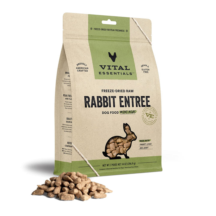 Vital Essentials Freeze Dried Raw Dog Food, Rabbit Mini Nibs Entree, 14 oz 14 Ounce (Pack of 1)