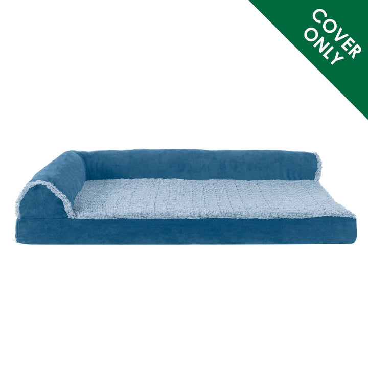 Furhaven Replacement Dog Bed Cover Two-Tone Faux Fur & Suede L Shaped Chaise, Machine Washable - Marine Blue, Medium Cover Only (Two-Tone Faux Fur & Suede) Marine Blue