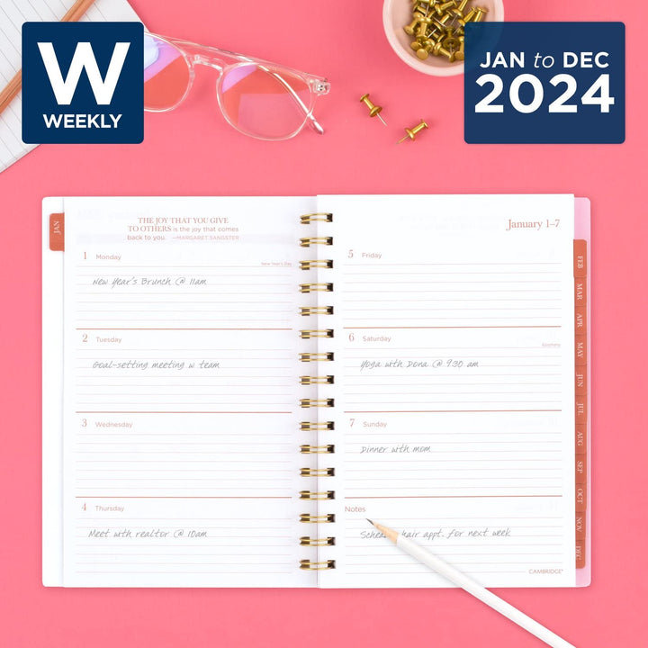 Cambridge 2024 Weekly & Monthly Planner, 5-1/2" x 8-1/2", Small, Cher (1676-200-24)