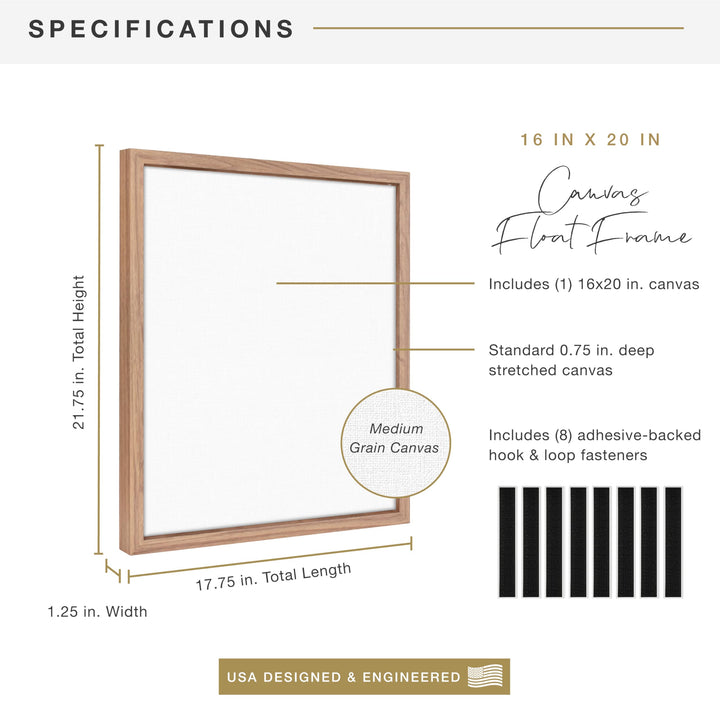 MCS Floating Frame with Canvas Included, Art Frames for Canvas Paintings with Adhesive Fasteners and Hanging Hardware, Walnut Woodgrain, 18 x 24 Inch 18x24