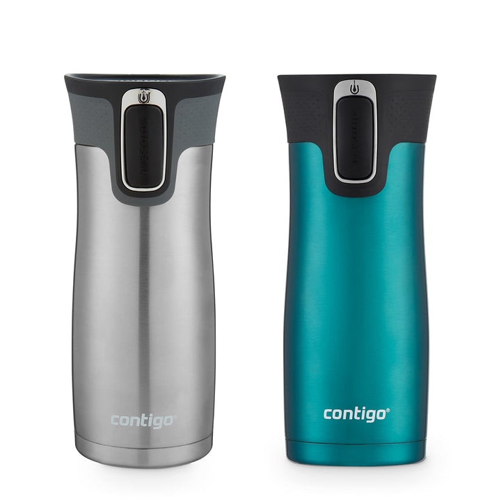 Contigo West Loop Stainless Steel Vacuum-Insulated Travel Mug with Spill-Proof Lid, Keeps Drinks Hot up to 5 Hours and Cold up to 12 Hours, 16oz 2-Pack, Spirulina & Steel