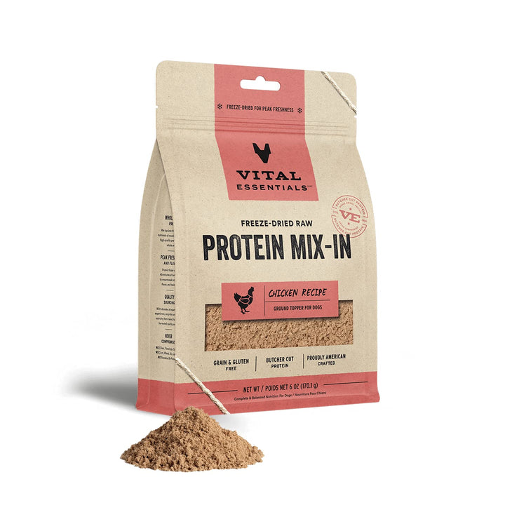 Vital Essentials Freeze Dried Raw Protein Mix-in Dog Food Topper, Chicken Ground Topper for Dogs, 6 oz 6 Ounce (Pack of 1)