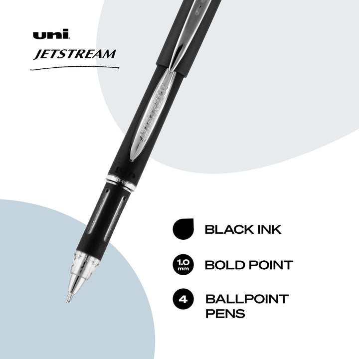 Uniball Jetstream Stick Pen 4 Pack, 1.0mm Medium Black Pens, Wirecutter Best Pen, Ballpoint Pens, Ballpoint Ink Pens | Office Supplies, Ballpoint Pen, Colored Pens, Fine Point, Smooth Writing Pens