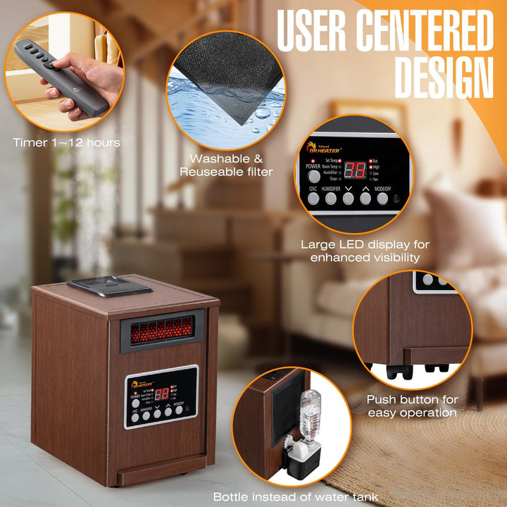 Portable Space Heater with Humidifier, 1500-Watt DR-968H w/ Humidifer