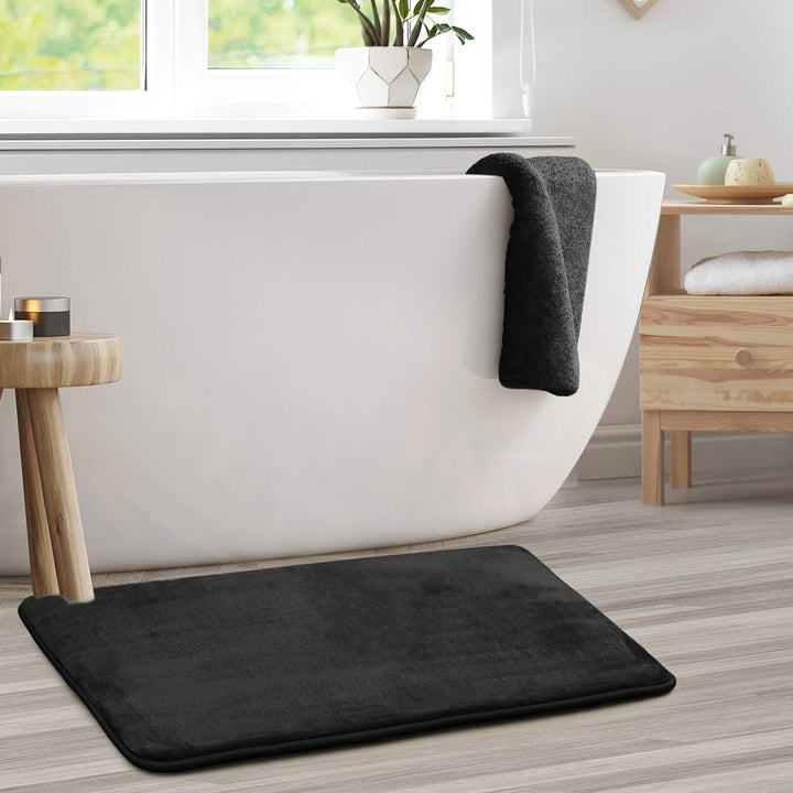 Clara Clark Bathroom Rugs, Velvet Memory Foam Bath Mat, Non-Slip, Machine Washable Bath Rugs - Dries Quickly, Ultra Soft Plush Bath Mats for Bathroom, 20 x 32, Black Solid