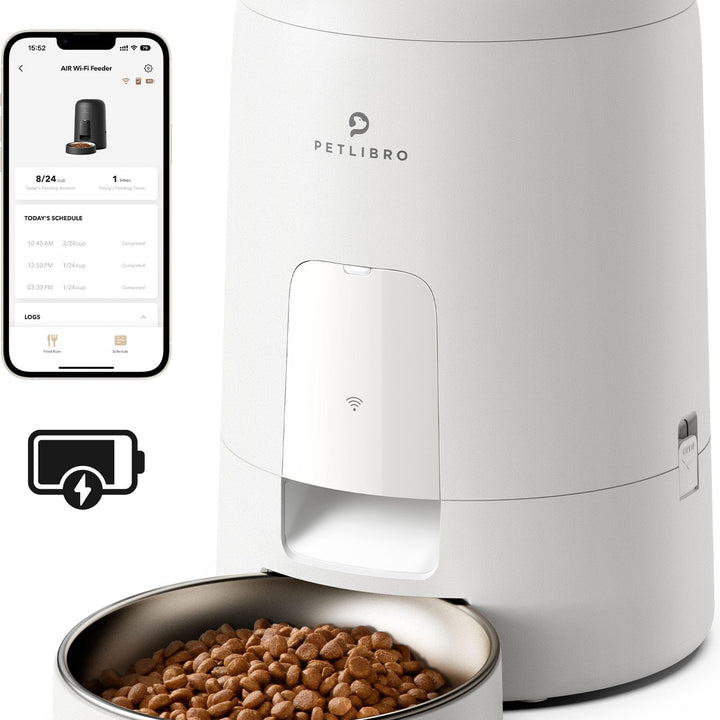 PETLIBRO Automatic Cat Feeder, Wi-Fi Rechargeable Cat Food Dispenser Battery-Operated with 30-Day Life, AIR 2.4G Wi-Fi Timed Pet Feeder for Cat & Dog, 2L Auto Cat Feeder, White