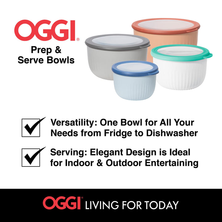 Oggi Prep, Store & Serve Plastic Bowl w/See-Thru Lid- Dishwasher, Microwave & Freezer Safe, (4 qt) White/Aqua 4 Quart Serve Bowl