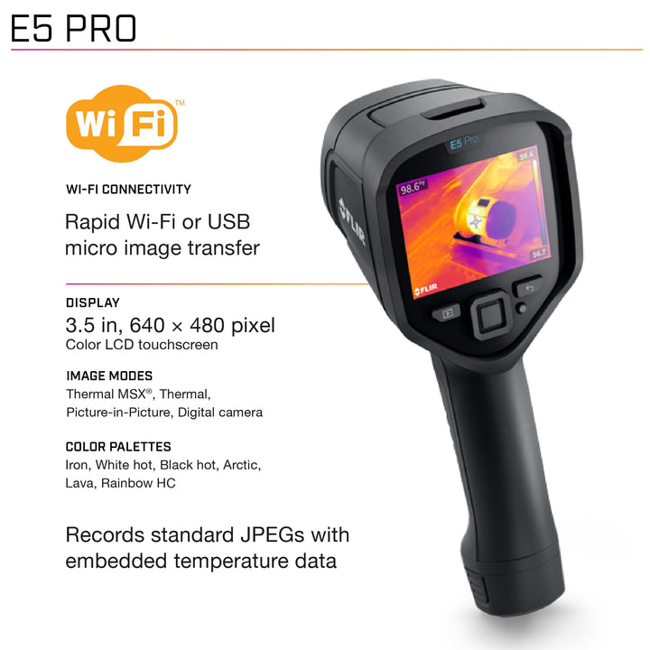 FLIR E5 Pro - Commercial Thermal Imaging Camera with Wifi. High Resolution Infrared Cameara with FLIR Ignite Cloud E5 Pro WiFi