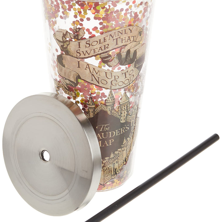 Spoontiques - Harry Potter Tumbler - Solemnly Swear Glitter Cup with Straw - 20 oz - Acrylic - Multicolored Contemporary BROWN,GOLD,CLEAR,SILVER