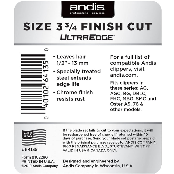 Andis Carbon-Infused Steel UltraEdge Dog Clipper Blade, Size-3-3/4 FC, 1/2-Inch Cut Length (64135) 3-3/4FC: 1/2" (13 mm)