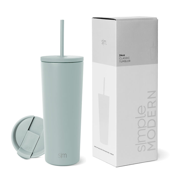 Simple Modern Insulated Tumbler with Lid and Straw | Iced Coffee Cup Reusable Stainless Steel Water Bottle Travel Mug | Gifts for Women Men Her Him | Classic Collection | 24oz | Sea Glass Sage -Sea Glass Sage