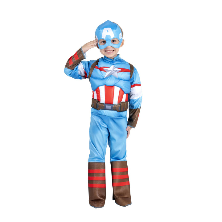 Marvel Avengers Official Toddler Halloween Costume - Premium Quality Padded Jumpsuit and Fabric Mask (3T-4T) Captain America