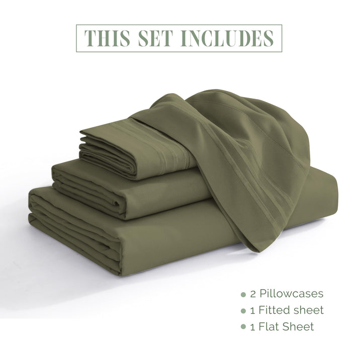 Elegant Comfort Luxury 1500 Premium Hotel Quality Microfiber 4-Piece Sheet Set - Soft, All Around Elastic 18-24 Inches Deep Fitted Sheet - Extra Deep Pocket Sheets, Full, Sage/Green Full - EXTRA DEEP Pocket