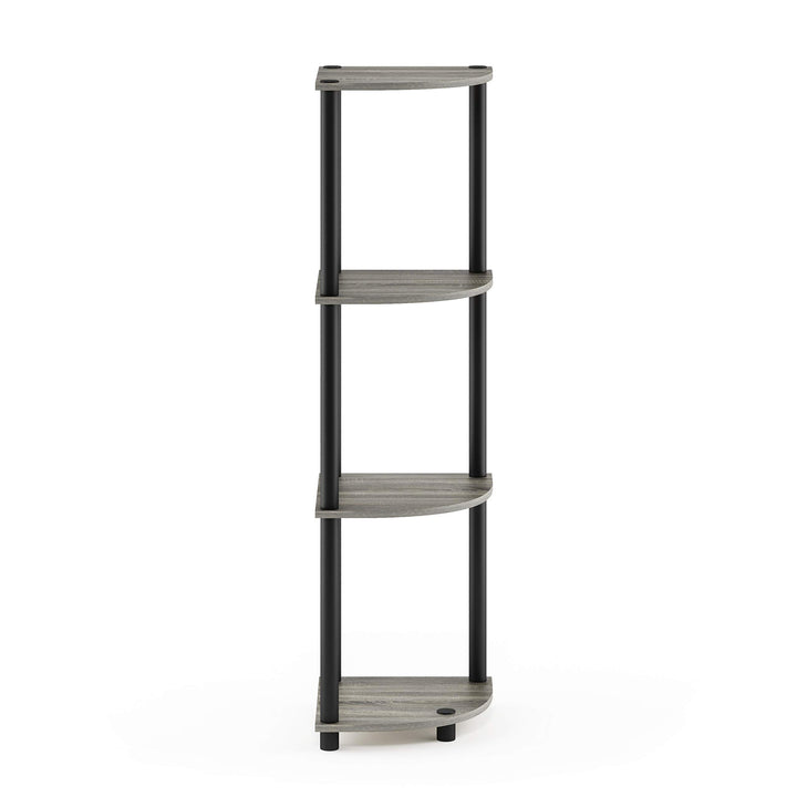 Furinno Turn-N-Tube 4-Tier Corner Display Rack Multipurpose Shelving Unit, Dark Brown Grain/Black 4-Tier Round Tube