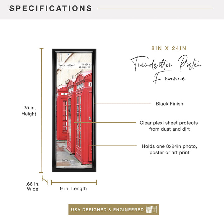 MCS Trendsetter Poster Frame, Black, 8 x 24 in, Single