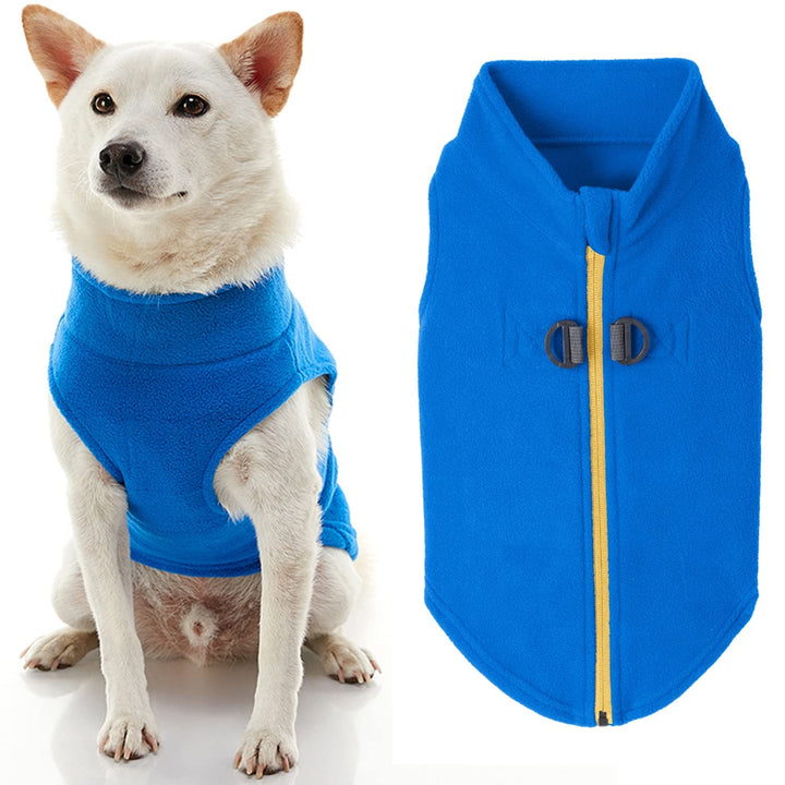 Gooby Zip Up Fleece Dog Sweater - Blue, Small - Warm Pullover Fleece Step-in Dog Jacket with Dual D Ring Leash - Winter Small Dog Sweater - Dog Clothes for Small Dogs Boy and Medium Dogs Small chest (~13.5")