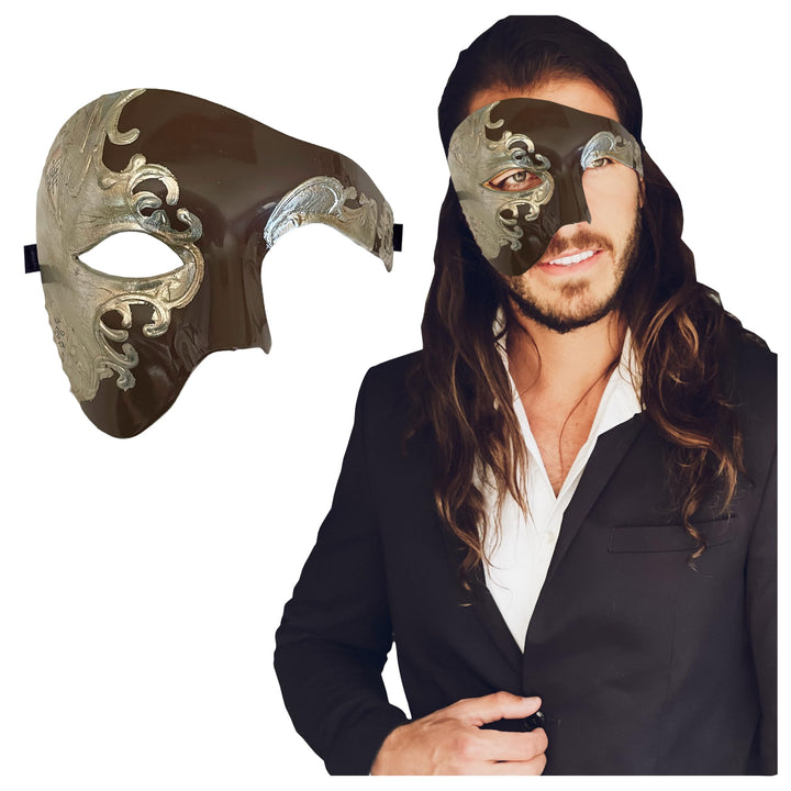 Masquerade Mask For Men Phantom Of The Opera Mask Prom Mardi Gras Haloween Venetian Half Face Mask Mocha/Silver One Size