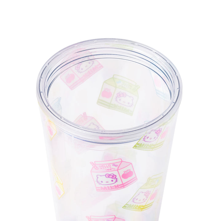 Silver Buffalo Sanrio Hello Kitty Milk Carton Pattern Plastic Boba Tumbler w Lid and Wide Straw, 24 Ounces