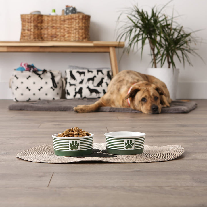 Bone Dry Paw & Patch Ceramic Pet Collection, Small Set, 4.25x2, Hunter Green, 2 Piece,5742 Small Bowl Set, 4.25x2"