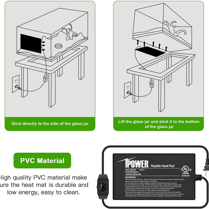 iPower 4 by 7-Inch Reptile Heat Mat with Temperature Adjustable Controller Knob, LCD Digital Aquarium Thermometer, Under Tank Warmer Terrarium Heat Pad for Reptiles and Amphibians