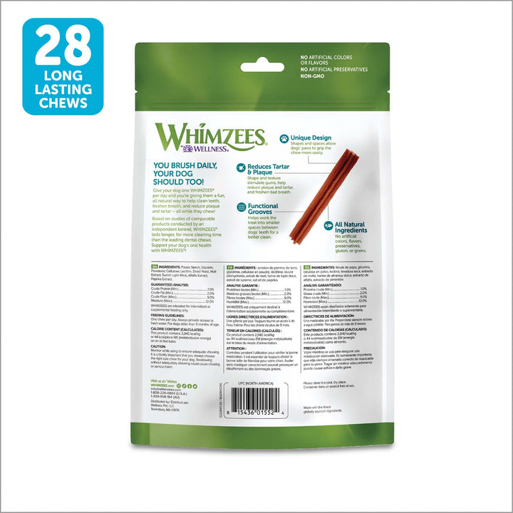 WHIMZEES by Wellness Dental Chews for Dogs, Natural, Long Lasting Treats for Cleaner Teeth & Fresher Breath, Grain Free & Hypoallergenic, 28 Chews