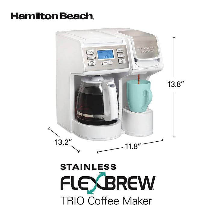 Hamilton Beach FlexBrew Trio 2-Way Coffee Maker, Compatible with K-Cup Pods or Grounds, Combo, Single Serve & Full 12c Pot, Black - Fast Brewing (49902) Black, Fast Brewing, Removable Reservoir