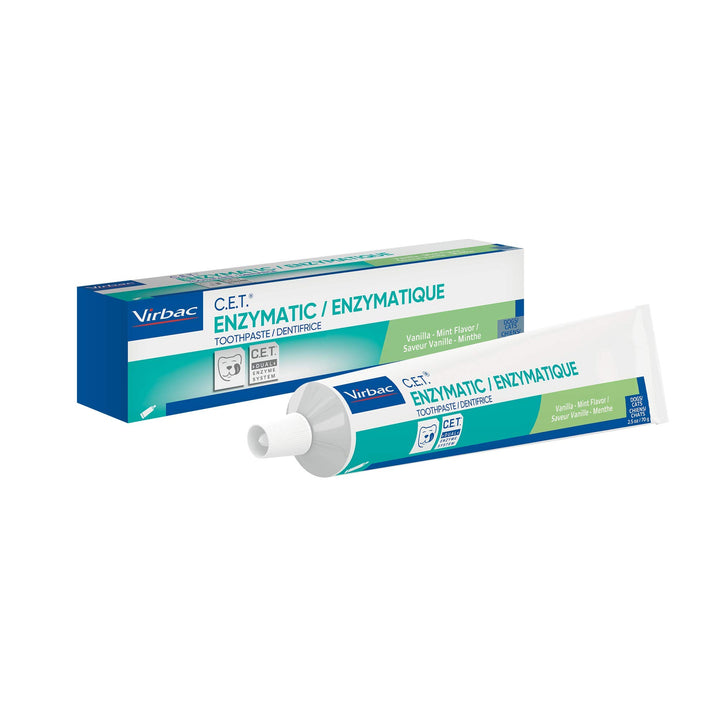 Virbac CET Enzymatic Toothpaste, Eliminates Bad Breath by Removing Plaque and Tartar Buildup, Best Pet Dental Care Toothpaste, Vanilla Mint Flavor, 2.5 Oz Tube