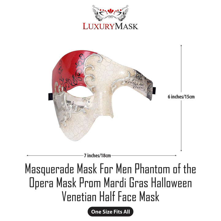 Masquerade Mask For Men Phantom Of The Opera Mask Prom Mardi Gras Haloween Venetian Half Face Mask Red Silver One Size