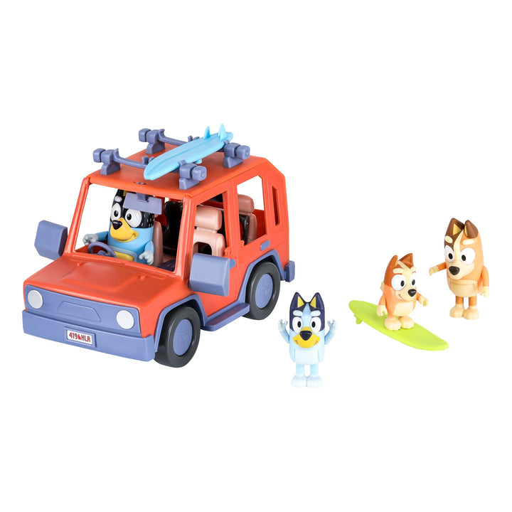 Bluey Heeler Family 4WD Vehicle and 4 Figure Pack, 2.5-3 Inch Figures, 2 Surfboards Accessories and Stickers |  Exclusive