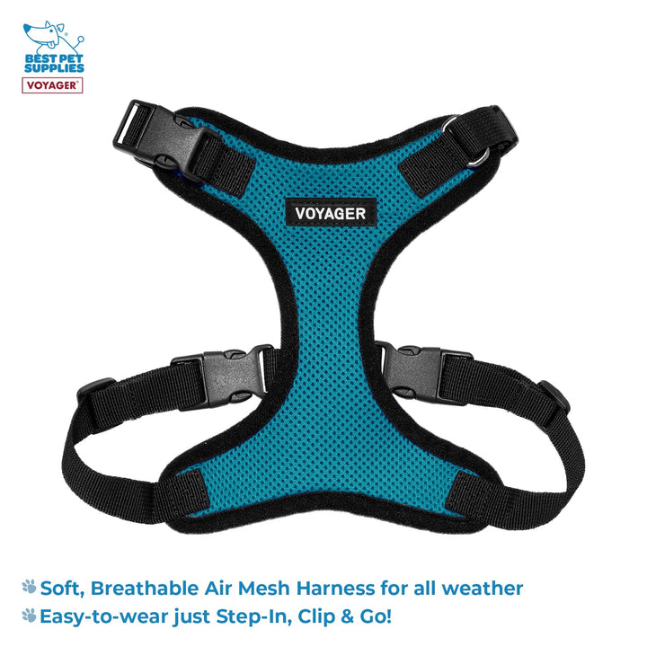 Voyager Step-in Lock Dog Harness w Reflective Dog Leash Combo Set with Neoprene Handle 5ft - Supports Small, Medium and Large Breed Puppies/Cats by Best Pet Supplies - Turquoise/Black Trim, S Harness Leash Set (Turquoise/Black Trim) S (Chest: 15 - 18")
