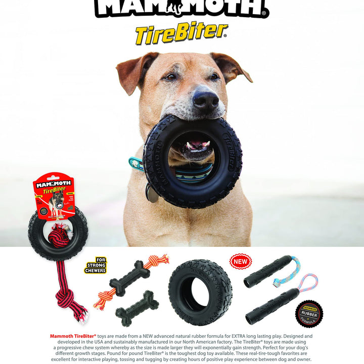 Mammoth TireBiterII with Cotton-Poly Rope – Natural Rubber Dog Toys for Extreme Chewers – Dog Toys for Extra Long Interactive Play – Aggressive Chewer Toys for Medium - Large Dogs - Large 6” Large 6" Tire w/Cotton-Poly Rope