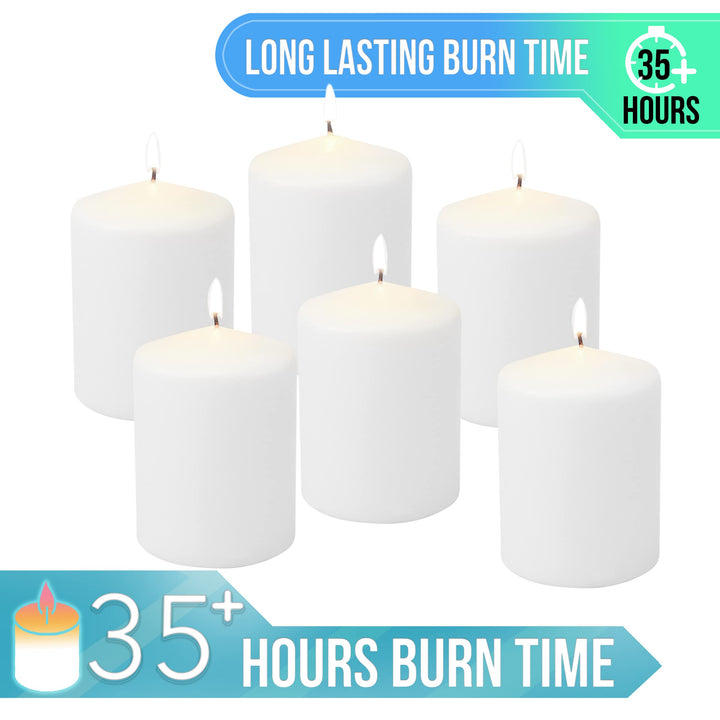 Stonebriar 3 Pack Tall 3 x 6 Inch 65 Hour Long Burning Unscented White Wax Pillar Candles 3x6 3.0