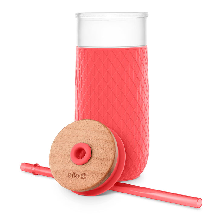 Ello Devon Glass Tumbler with Silicone Sleeve Coral