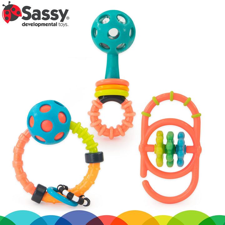 Sassy My First Rattles Newborn Gift Set with 3 Soft and Flexible Rattles, Ages 0+ Months