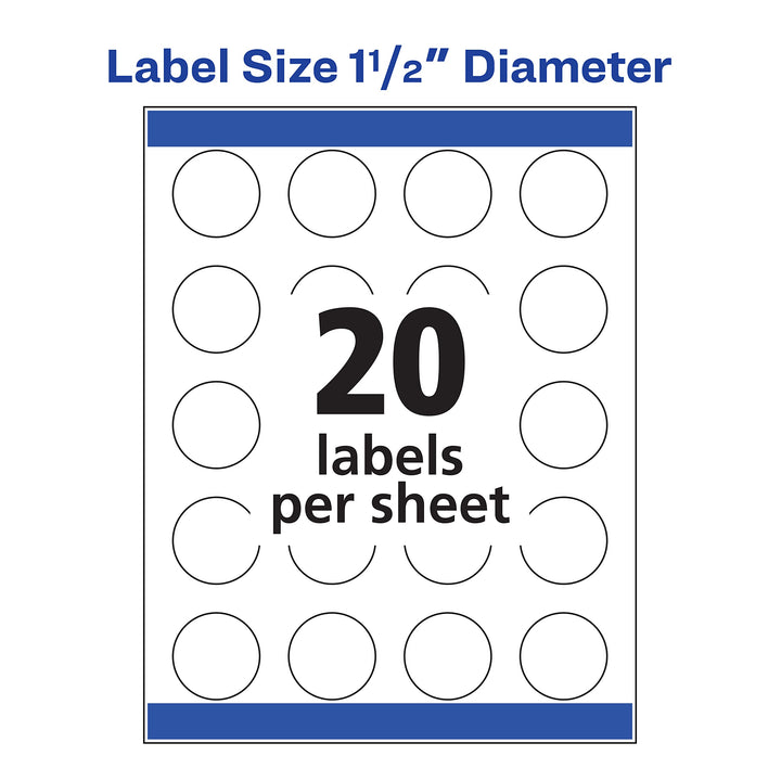 Avery Matte White Round Labels, Sure Feed Technology, Permanent Adhesive, 1-1/2", 400 Labels (8293)