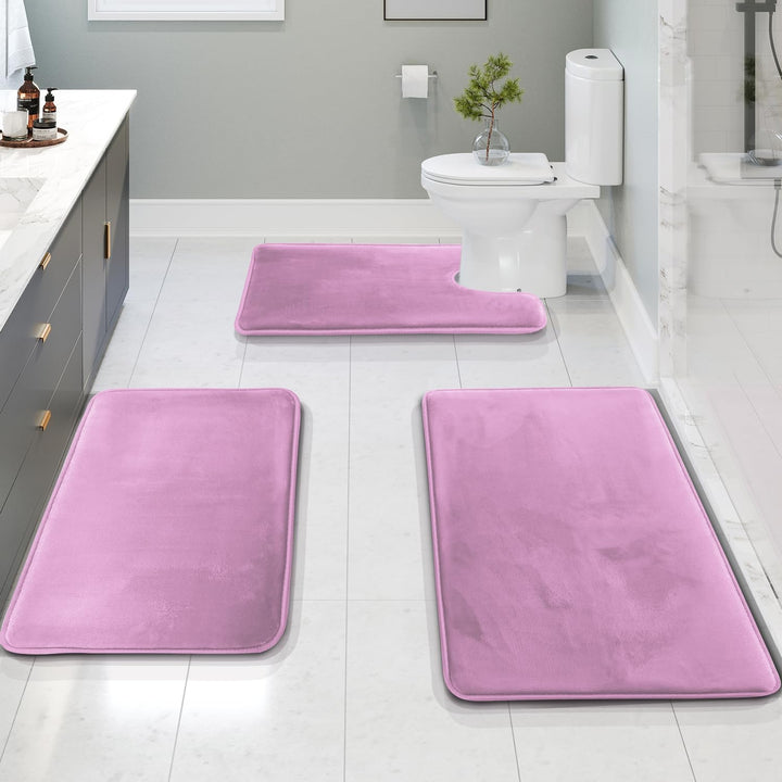 Clara Clark 3 Piece Bathroom Rugs Bath Mat Set, Velvet Memory Foam Bath Mats for Bathroom - Non-Slip, PVC Backing Bath Rugs, Washable Bathroom Rug Mats - Dries Quickly, Lavender Bathroom Rug Set Solid 3 Piece Set Lavender Dream