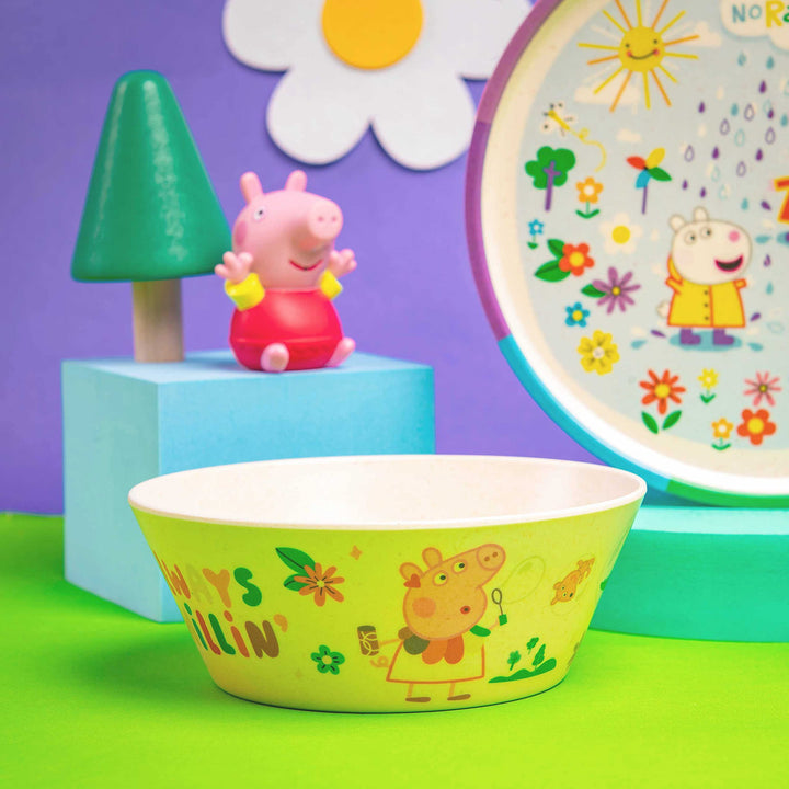 Zak Designs Peppa Pig Kids Dinnerware Set 3 Pieces, Durable and Sustainable Melamine Bamboo Plate, Bowl, and Tumbler are Perfect For Dinner Time With Family (Peppa, Suzy, Zuzu) 8" Plate, 6" Bowl, 10oz Tumbler