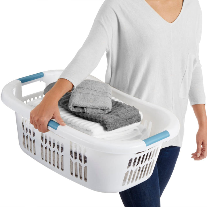 Rubbermaid Large Hip-Hugger Laundry Basket/Hamper, 1.5-Bushel, White, Stackable Storage Bin/Organizer for Bathroom/Bedroom/Dorm/Home 1.5 Bushel Large Hip Hug Basket