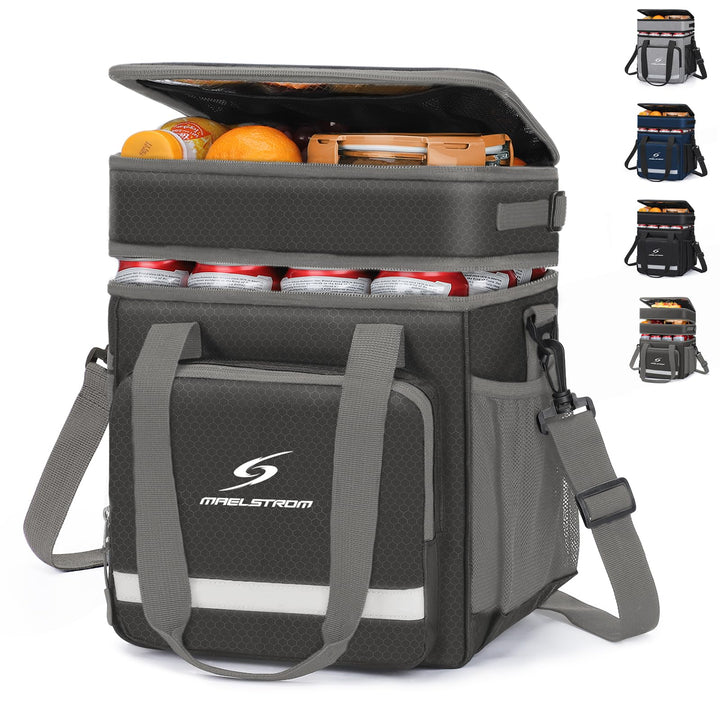 Maelstrom Lunch Box for Men,Insulated Lunch Bag Women/Men,Leakproof Lunch Cooler Bag, Lunch Tote Bag 2.Double Layer - Gray 2.Double-Layer (18L/28cans)