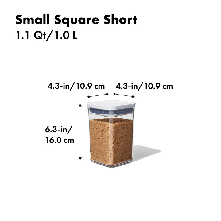 OXO Good Grips POP Container - Airtight Food Storage - Small Square Short 1.1 Qt Ideal for 1 lb of brown sugar or confectioner's sugar 1.1 Qt - Square - Brown Sugar