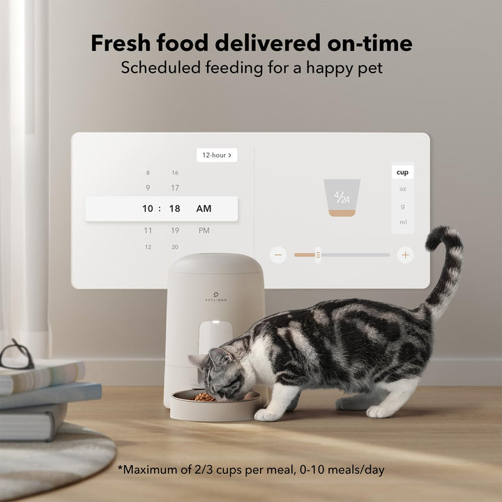 PETLIBRO Automatic Cat Feeder, Wi-Fi Rechargeable Cat Food Dispenser Battery-Operated with 30-Day Life, AIR 2.4G Wi-Fi Timed Pet Feeder for Cat & Dog, 2L Auto Cat Feeder, White