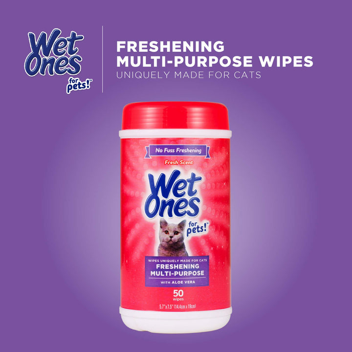 Wet Ones for Pets Freshening Multipurpose Wipes for Cats with Aloe Vera | Easy to Use Cat Cleaning Wipes, Freshening Cat Grooming Wipes for Pet Grooming in Fresh Scent| 100 ct Pouch Cat Wipes 100 Count (Pack of 1)