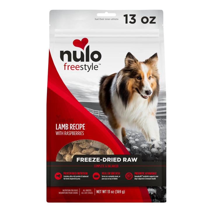 Nulo Freestyle Freeze-Dried Raw, Ultra-Rich Grain-Free Dry Dog Food for All Breeds and Life Stages with BC30 Probiotic for Digestive and Immune Health 13 Ounce (Pack of 1) Lamb 13 Fl Oz (Pack of 1)