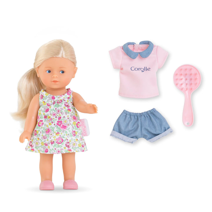 Corolle Mini Corolline Rosy 8" Doll Gift Set with Hair Brush and Extra Outfit, for Kids Ages 3 Years and up