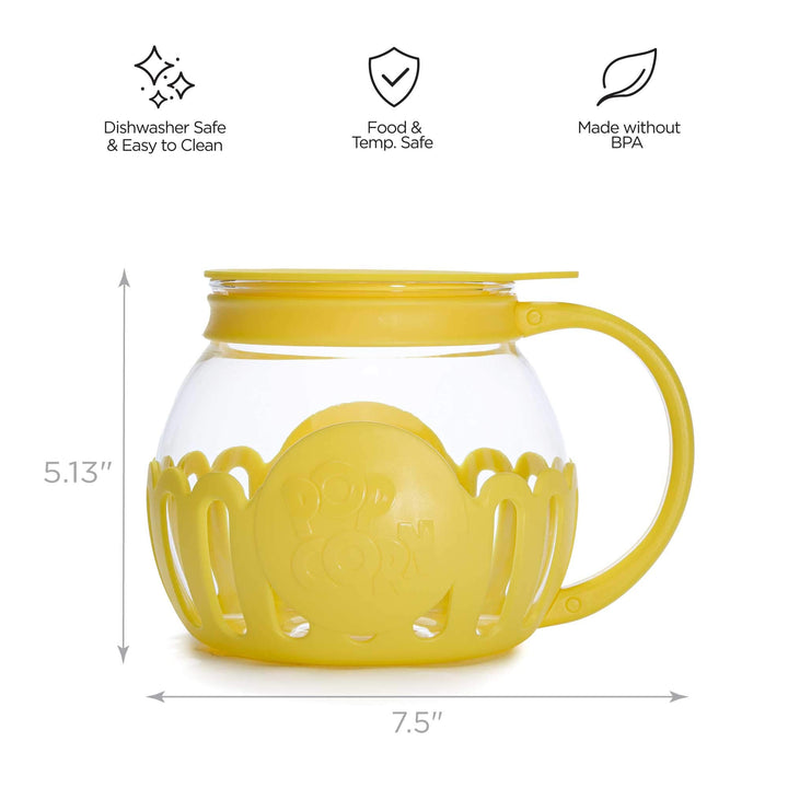 Ecolution Patented Micro-Pop Microwave Popcorn Popper with Temperature Safe Glass, 3-in-1 Lid Measures Kernels and Melts Butter, Made Without BPA, Dishwasher Safe, 1.5-Quart, Yellow 1.5-Quart Snack Size