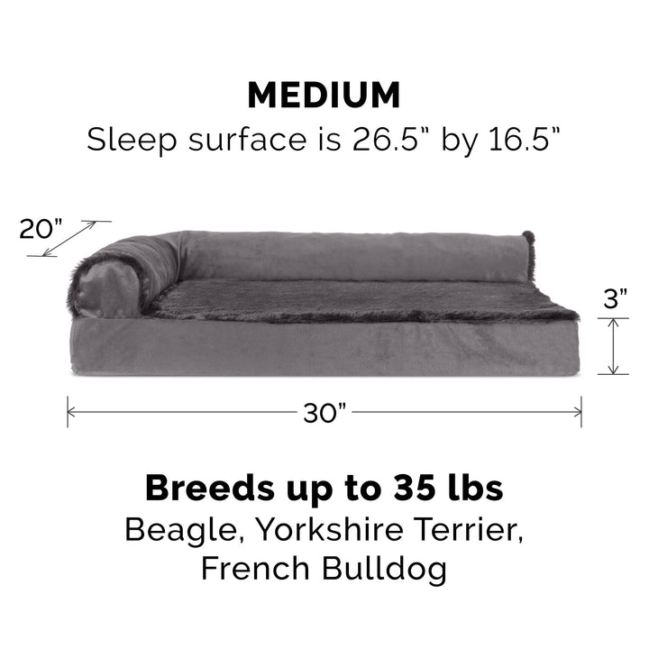 Furhaven Replacement Dog Bed Cover Plush & Velvet L Shaped Chaise, Machine Washable - Platinum Gray, Medium