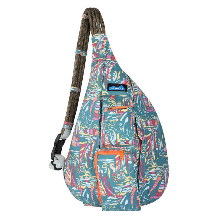 KAVU Original Rope Bag Sling Pack with Adjustable Rope Shoulder Strap Beach Doodle