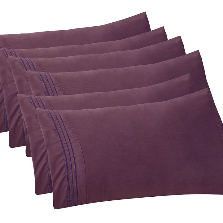 Elegant Comfort 6-PACK Solid Pillowcases 1500 Thread Count Egyptian Quality - Easy Care, Smooth Weave, Wrinkle and Stain Resistant, Easy Slip-On, 6-Piece Set, King Pillowcase, Purple